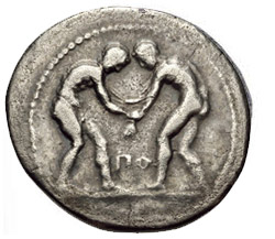 greek coins - wrestling ancient coins